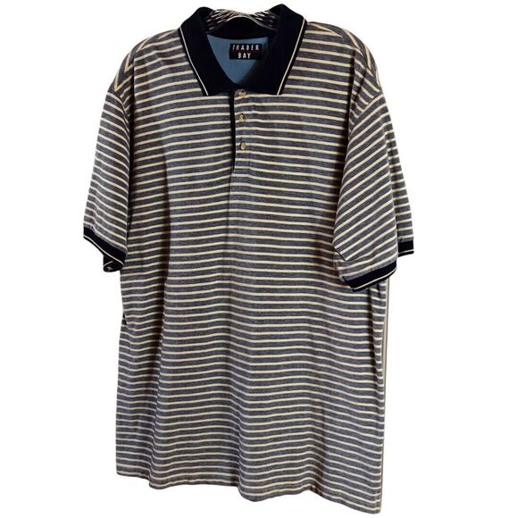 Vintage Trader Bay Shirt Men's Size L Yellow Grey Striped Polo Short Sleeve Top - Picture 2 of 7